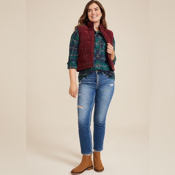 New Maurice’s cabin plaid boyfriend tunic flannel shirt women’s XL 16 18 - Picture 3 of 6